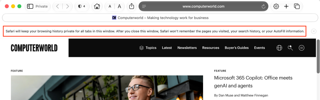 Safari Private browsing