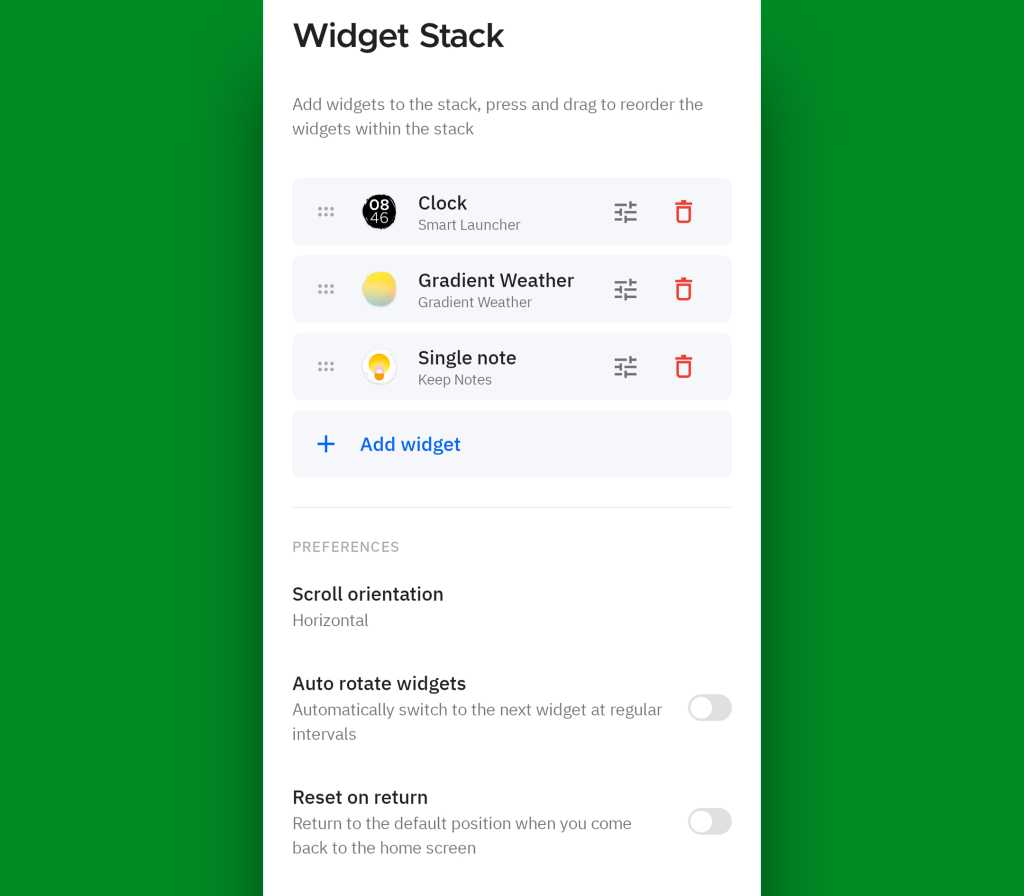 Android widgets: Smart Launcher stacked widgets setup