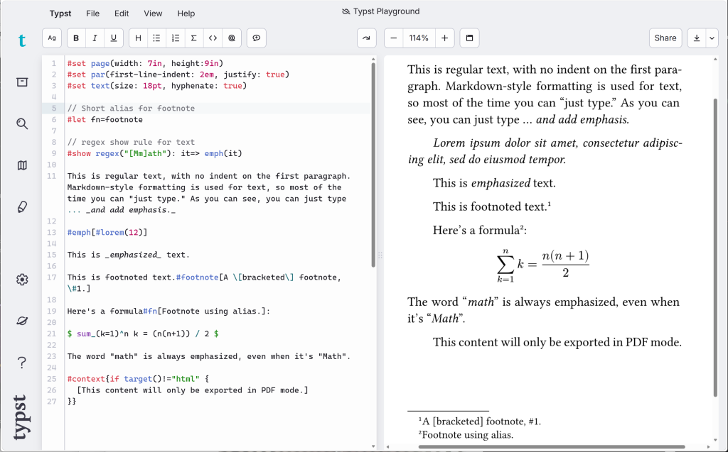 Typst web playground.