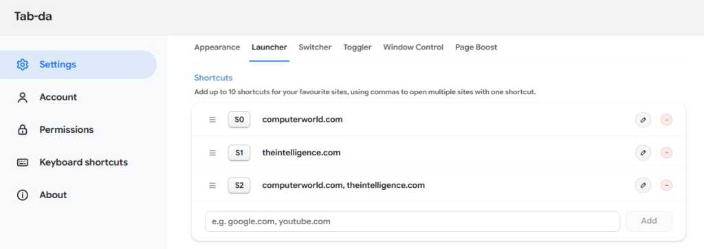 Chrome keyboard shortcuts: Tab-da custom shortcuts
