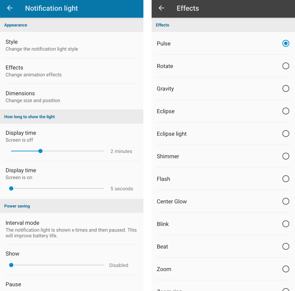 Android notification light: AodNotify settings
