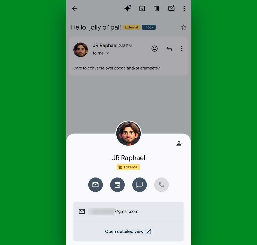 Gmail Android: Contact panel