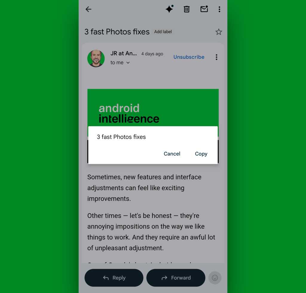 Gmail Android: Copy subject