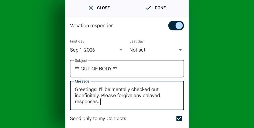 Gmail Android: Vacation responder