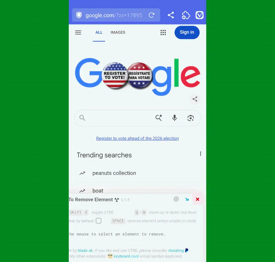 Chrome Android extensions: Click to Remove Element