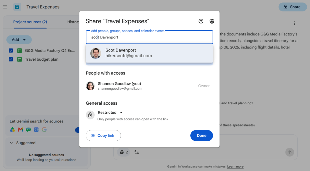 screenshot of sharing screen for a google drive project