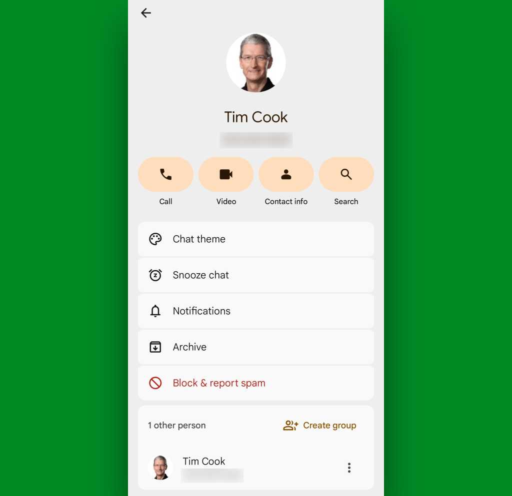 Google Messages Android gestures: Conversation info