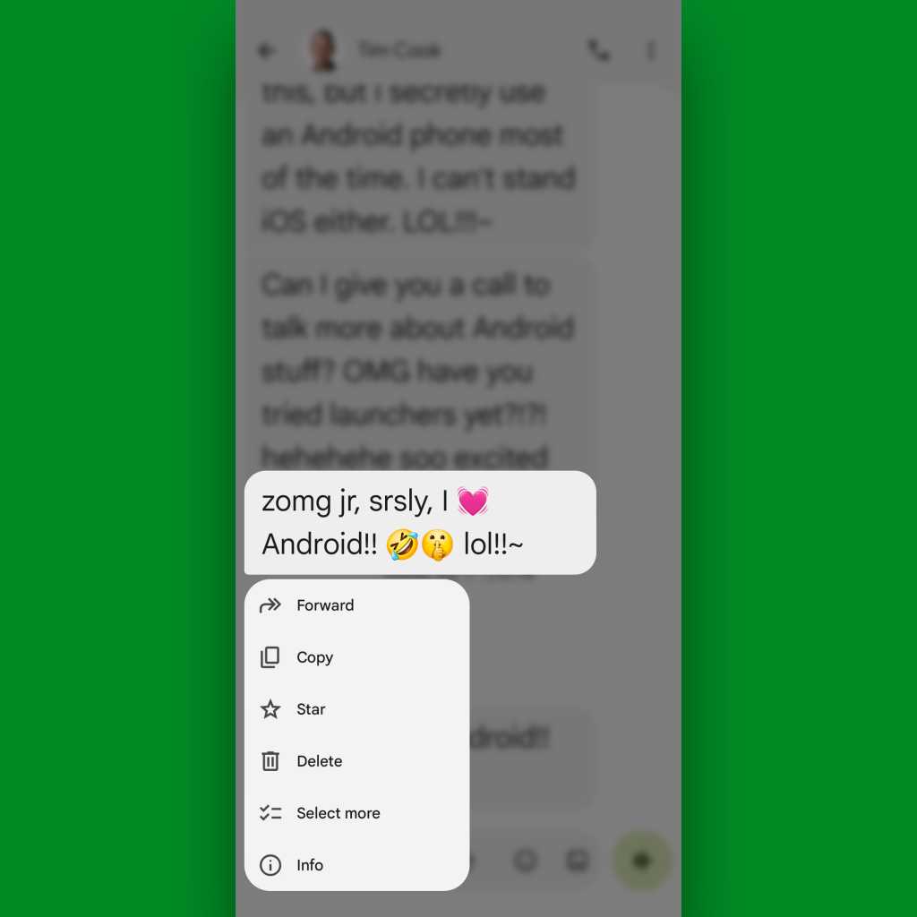 Google Messages Android gestures: Long-press menu