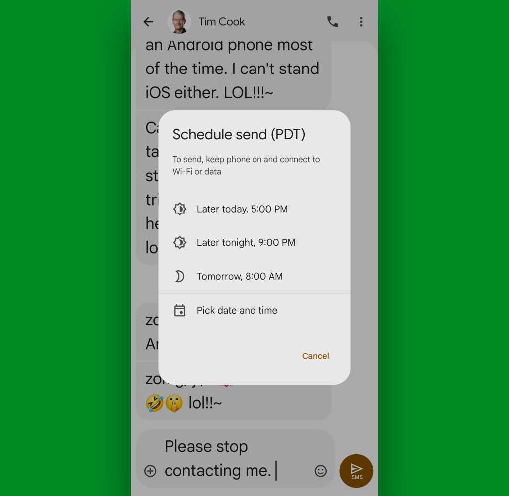 Google Messages Android gestures: Schedule