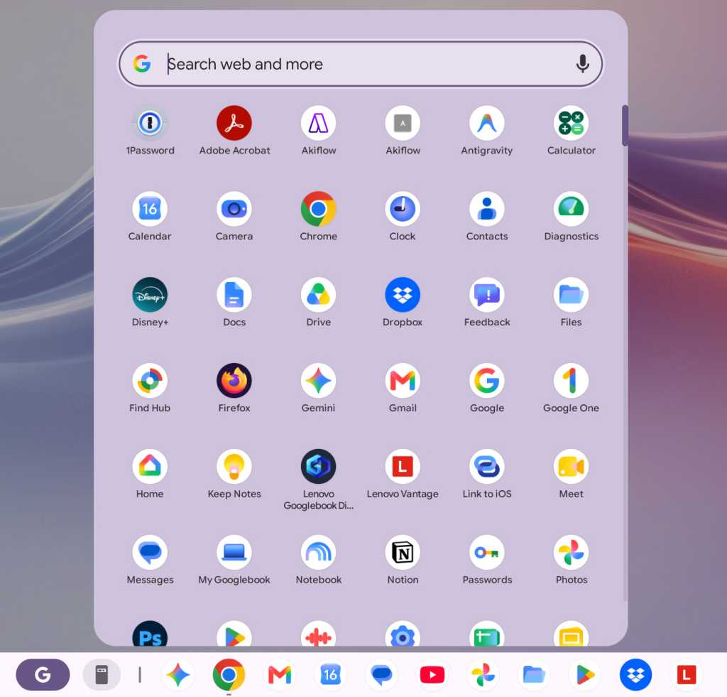screenshot of googlebook apps list