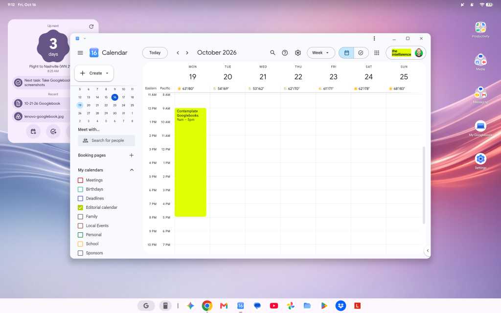 screenshot of google calendar app on a googlebook