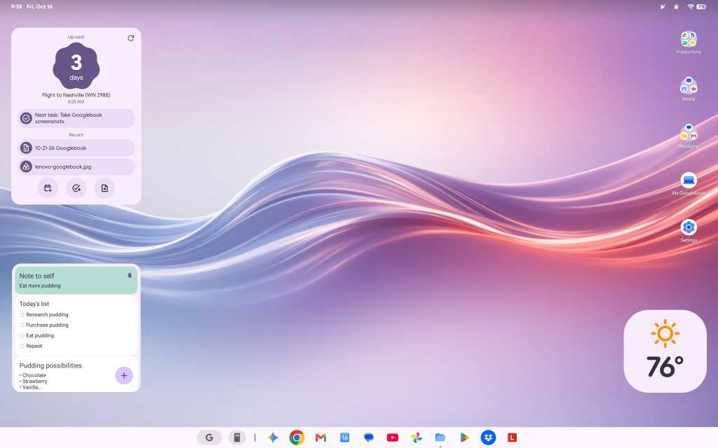 screenshot of googlebook desktop with widgets