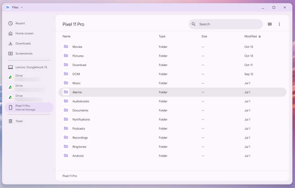screenshot of files app showing files on a pixel 11 pro phone