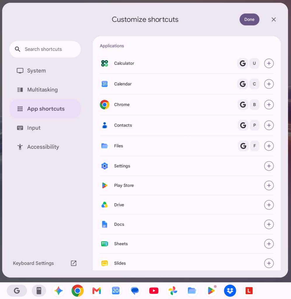Googlebook features: Keyboard shortcuts